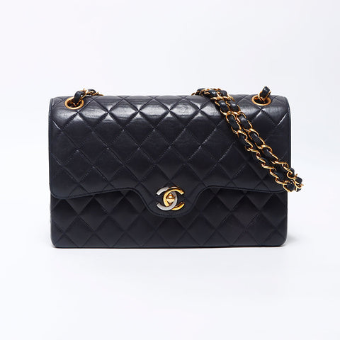 シャネル CHANEL パリマトラッセ Wフラップ 1991-1994 ラムスキン  ショルダーバッグ ブラック WS11909