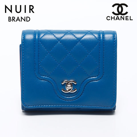 Chanel CHANEL CC Compact Matelasse Pink Bifold Wallet Blue WS11913