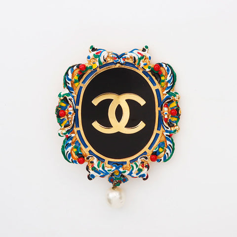 シャネル CHANEL エナメル ペンダント ロケット ブローチ マルチカラー WS11914