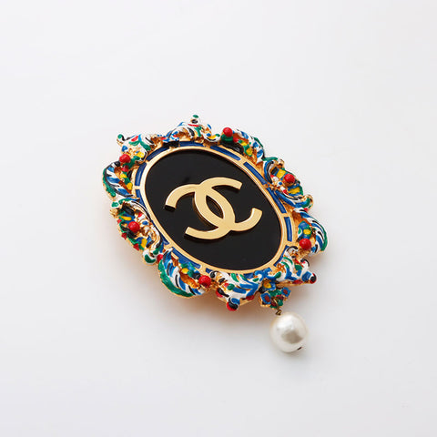 シャネル CHANEL エナメル ペンダント ロケット ブローチ マルチカラー WS11914