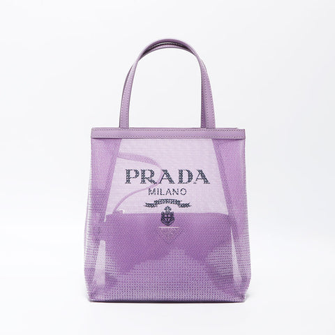 PRADA Small Sequin Mesh Tote Bag Purple WS11919