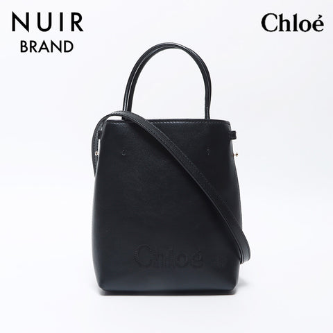 Chloe Micro Tote Bag Logo Leather Shoulder Bag Black WS11920