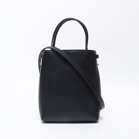 Chloe Micro Tote Bag Logo Leather Shoulder Bag Black WS11920