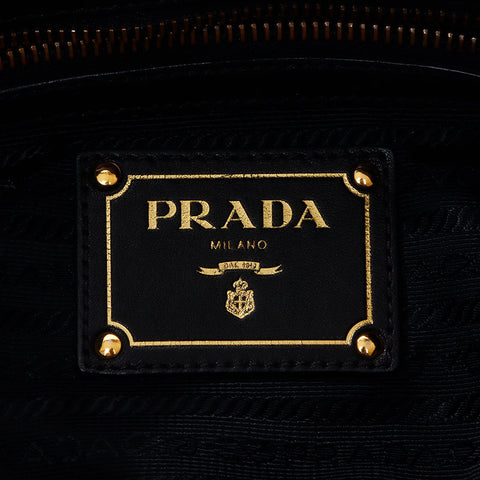 PRADA One Shoulder Leather Logo Handbag Black WS11922