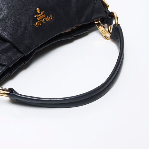 PRADA One Shoulder Leather Logo Handbag Black WS11922
