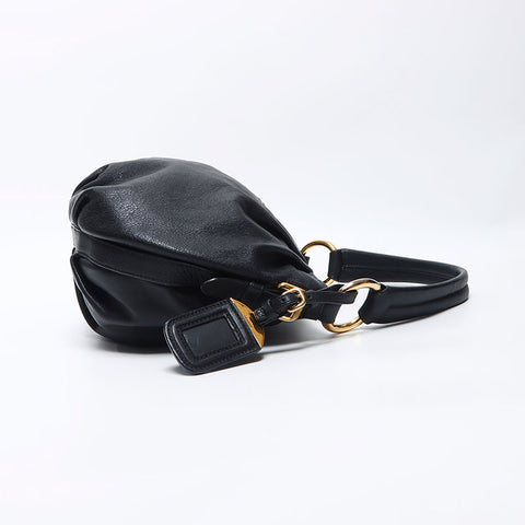 PRADA One Shoulder Leather Logo Handbag Black WS11922