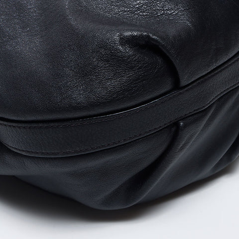 PRADA One Shoulder Leather Logo Handbag Black WS11922