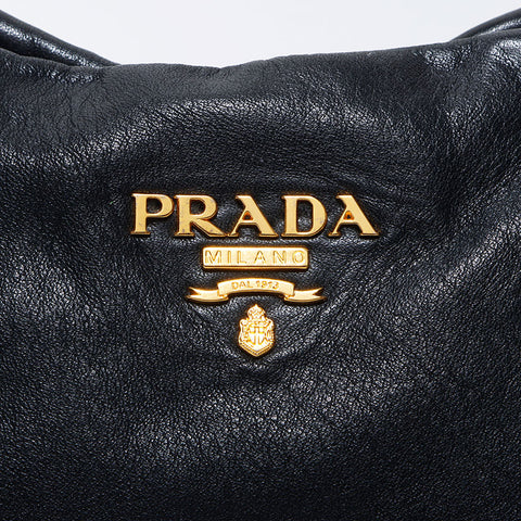 PRADA One Shoulder Leather Logo Handbag Black WS11922