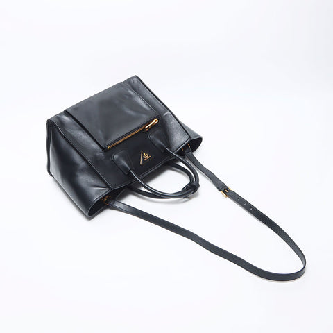 PRADA Vittero Dyno Triangle Logo Tag Leather 2-way Handbag Black WS11923