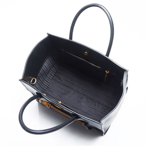 PRADA Vittero Dyno Triangle Logo Tag Leather 2-way Handbag Black WS11923