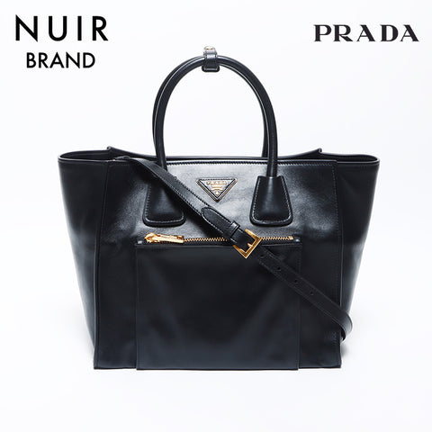 PRADA Vittero Dyno Triangle Logo Tag Leather 2-way Handbag Black WS11923