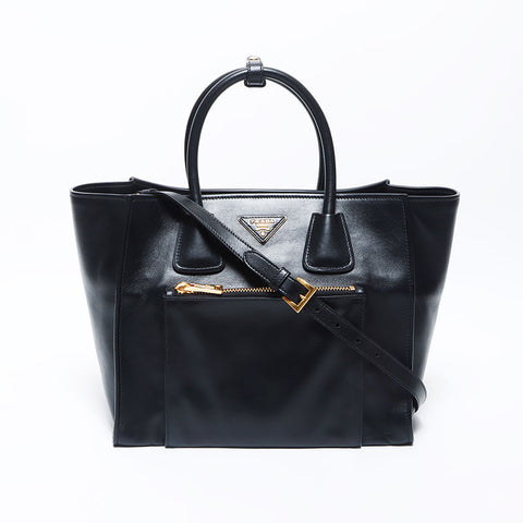 PRADA Vittero Dyno Triangle Logo Tag Leather 2-way Handbag Black WS11923