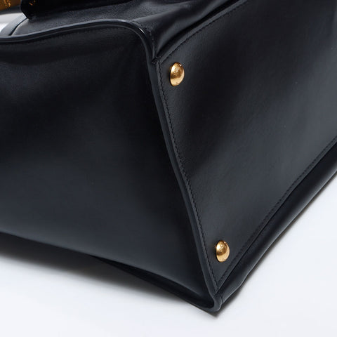 PRADA Vittero Dyno Triangle Logo Tag Leather 2-way Handbag Black WS11923