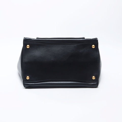 PRADA Vittero Dyno Triangle Logo Tag Leather 2-way Handbag Black WS11923