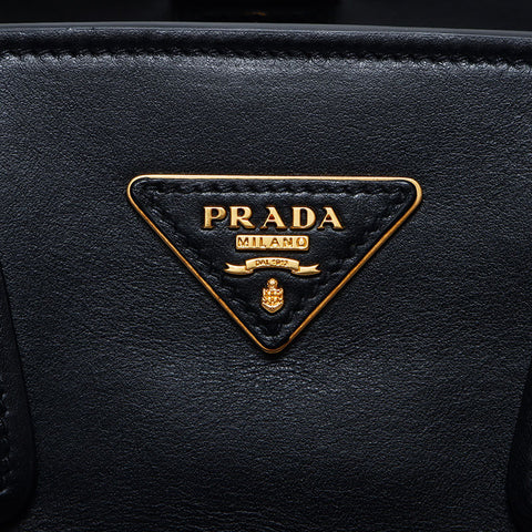 PRADA Vittero Dyno Triangle Logo Tag Leather 2-way Handbag Black WS11923