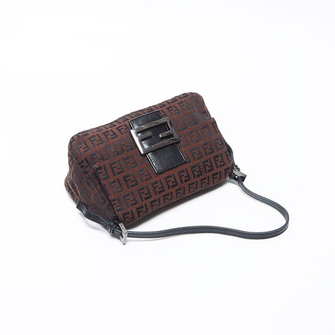 FENDI Zucchino Mamma Bucket Mini Shoulder Bag Brown WS11924