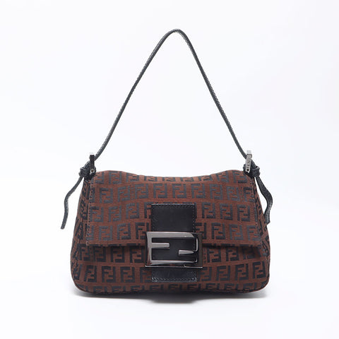 FENDI Zucchino Mamma Bucket Mini Shoulder Bag Brown WS11924