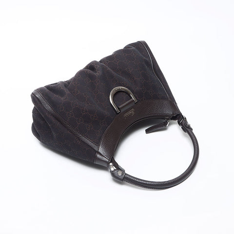 Gucci GG帆布银五金肩袋黑色深棕色WS11939