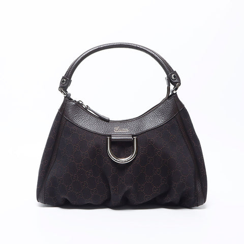 Gucci GG帆布银五金肩袋黑色深棕色WS11939