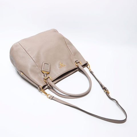 PRADA Cuir à 2 voies Logo fourre-tout beige WS11945