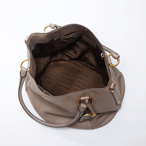 PRADA Cuir à 2 voies Logo fourre-tout beige WS11945