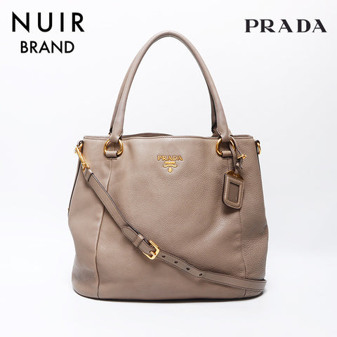 Prada Leather 2-Way徽标手提袋米色WS11945