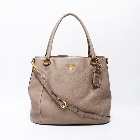 PRADA Cuir à 2 voies Logo fourre-tout beige WS11945