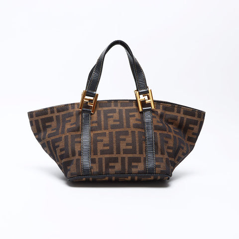 Hermes Zucca Canvas Satchel Handbag Brown WS11948