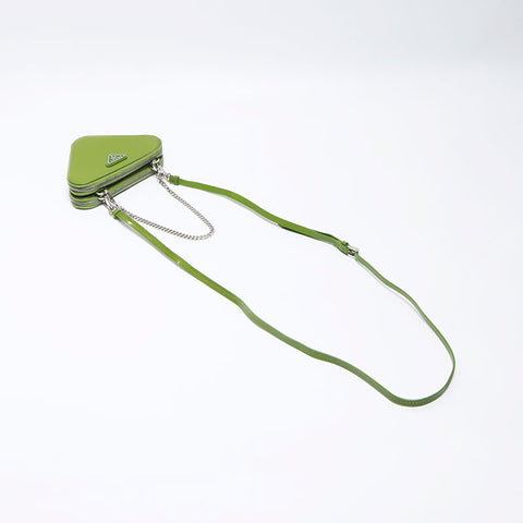 PRADA Triangle Logo Mini Peach 2024 Patent Chain Shoulder Bag Green WS11951