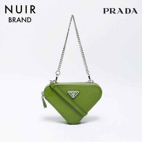 PRADA Triangle Logo Mini Peach 2024 Patent Chain Shoulder Bag Green WS11951
