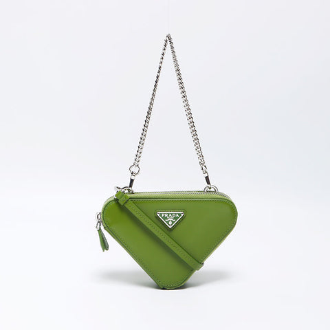 PRADA Triangle Logo Mini Peach 2024 Patent Chain Shoulder Bag Green WS11951