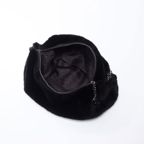 Chanel Chain Rabbit Fur Silver Coco Mark Shoulder Bag Black WS11952