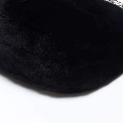 Chanel Chain Rabbit Fur Silver Coco Mark Shoulder Bag Black WS11952