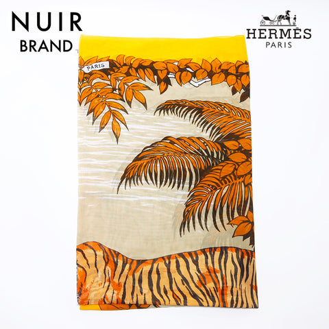Hermes HERMES Large Tiger Tiger Cotton Scarf Orange WS11953