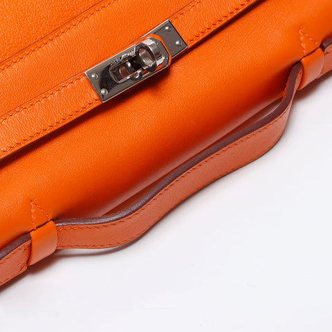 Hermes HERMES ◻︎K 2007 Silver Metal Pochette Kelly Handbag Orange WS11954