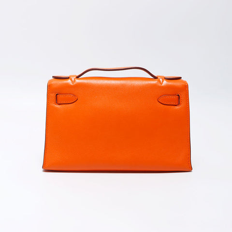 Hermes HERMES ◻︎K 2007 Silver Metal Pochette Kelly Handbag Orange WS11954