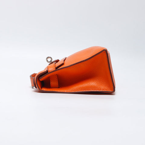 Hermes HERMES ◻︎K 2007 Silver Metal Pochette Kelly Handbag Orange WS11954