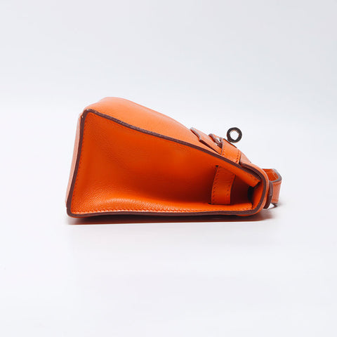 Hermes HERMES ◻︎K 2007 Silver Metal Pochette Kelly Handbag Orange WS11954