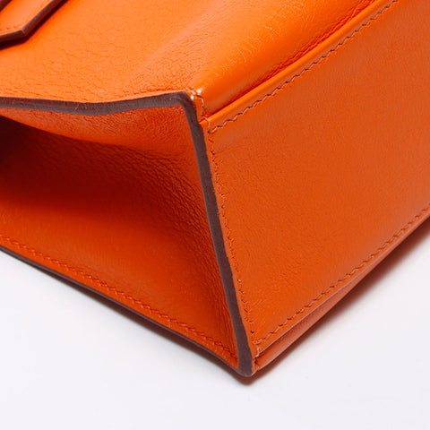 Hermes HERMES ◻︎K 2007 Silver Metal Pochette Kelly Handbag Orange WS11954