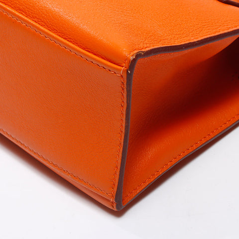 Hermes HERMES ◻︎K 2007 Silver Metal Pochette Kelly Handbag Orange WS11954