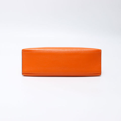Hermes HERMES ◻︎K 2007 Silver Metal Pochette Kelly Handbag Orange WS11954