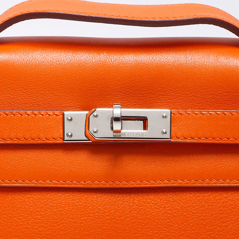 Hermes HERMES ◻︎K 2007 Silver Metal Pochette Kelly Handbag Orange WS11954