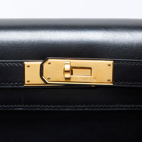 HERMES 1996 Kelly 28 Z Stamp Box Calf Handbag black WS11956