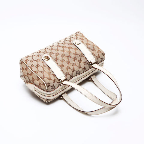 Gucci GG Canvas White Boston Shoulder Bag Beige WS11961