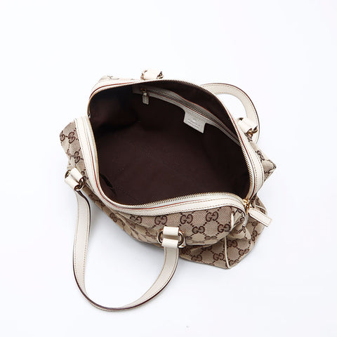Gucci GG Canvas White Boston Shoulder Bag Beige WS11961