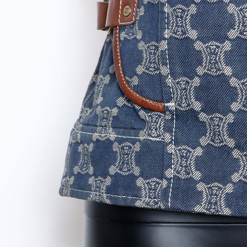 セリーヌ CELINE マカダム デニム レザー ベスト ブルー WS11969
