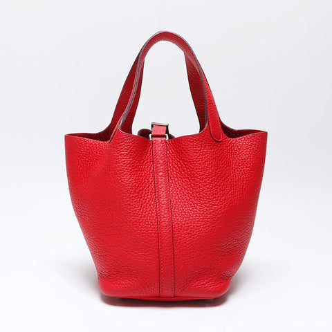 HERMES Taurillon Clemence Picotin Lock PM B stamp PM Handbag Red WS11977
