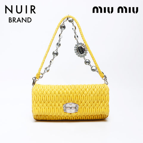 ミュウ ミュウ Miu Miu マテラッセ クリスタル チェーン シルバー金具 ショルダーバッグ イエロー WS11992