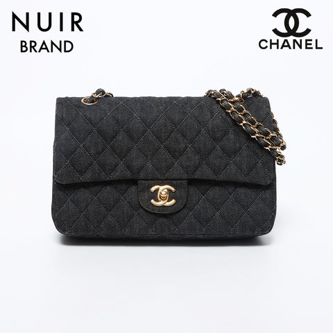 シャネル CHANEL 1998-2000 5番台 ダブルフラップ デニム マトラッセ25 チェーン ショルダーバッグ ブラック WS11996