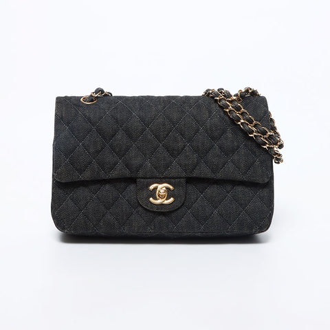 Chanel Chanel 1998-2000 n ° 5 Double rabat denim Matelasse 25 Chain Sac à épaule noir WS11996